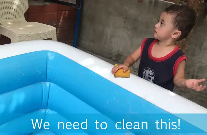 The cleaned pool still has traces of chlorine bleach in it The cleaned pool still has traces of chlorine bleach in it