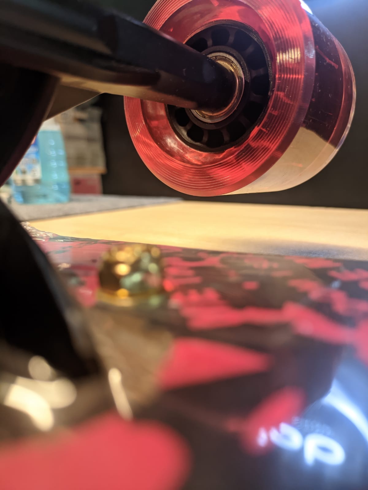 Wheels are typically made of urethane and come in a variety of hardnesses.